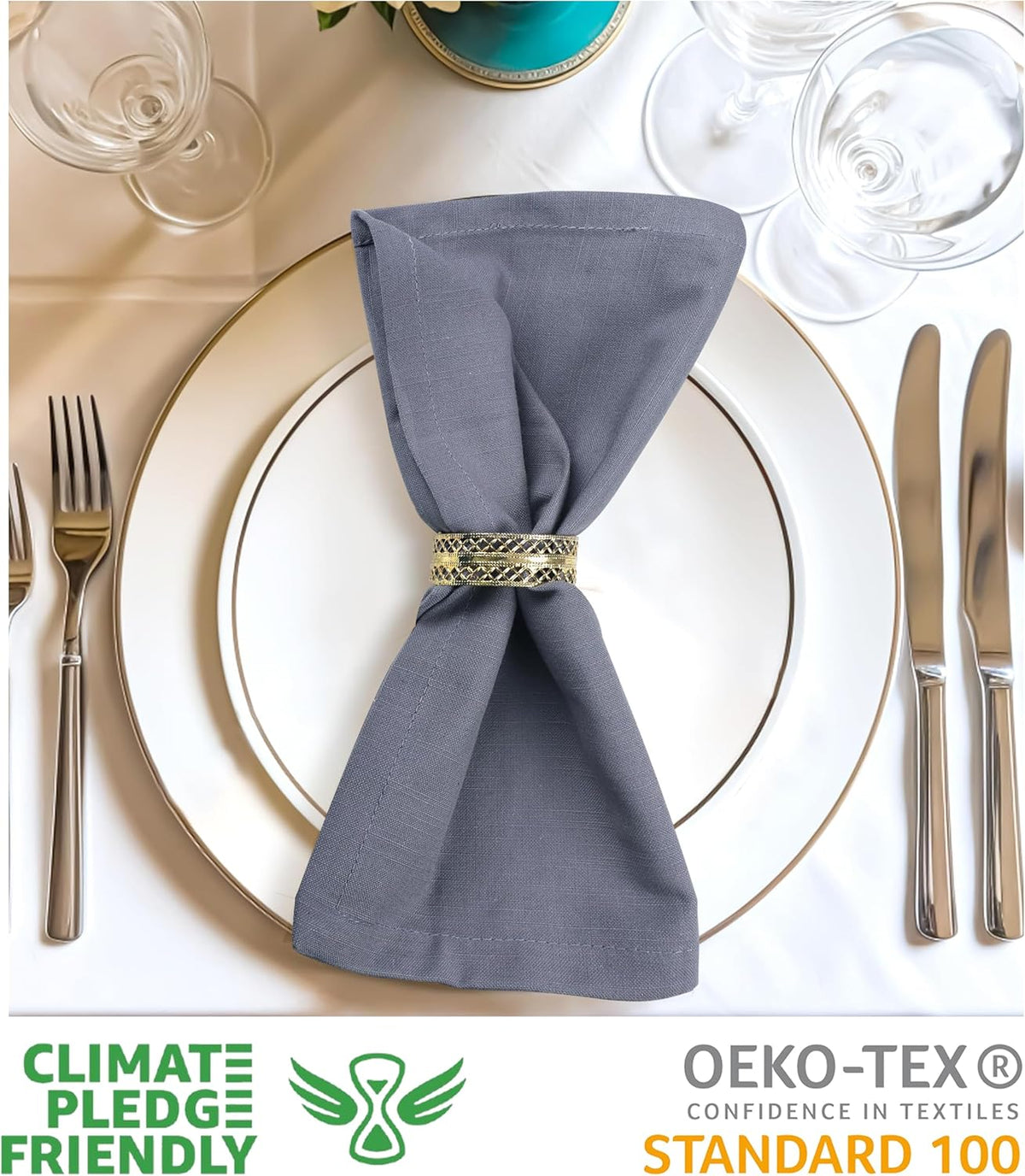 Urban Villa Dinner Napkins Solid Grey Color Cloth Napkins (Set of 12) Oversized 20x20 Inches 100%