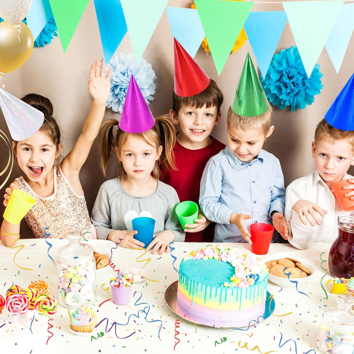 CANREVEL Party Hats for Kids and Adults, Birthday Party Headwear Supplies, Cone Hats Bulk for Girls