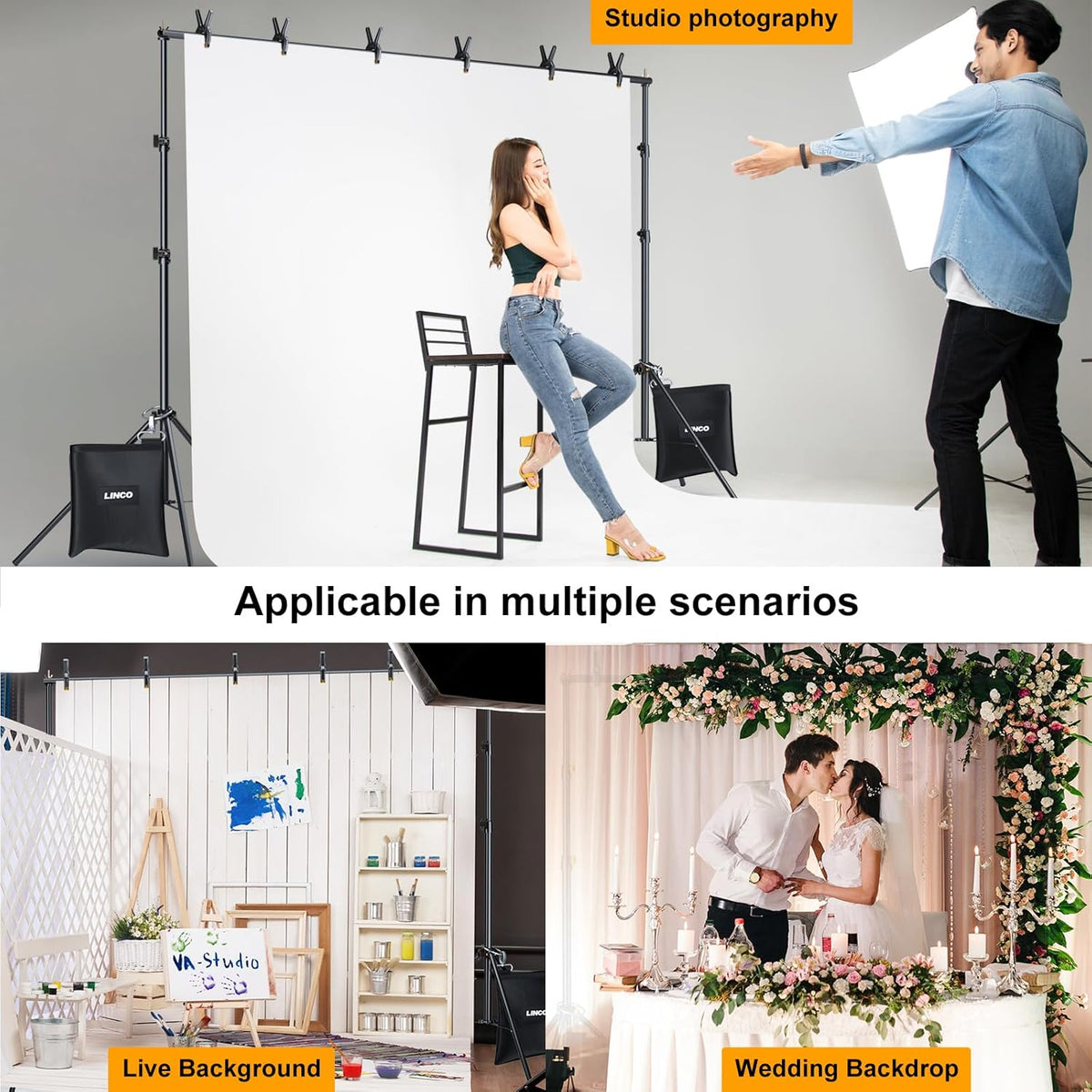 LINCO Backdrop Stand for Parties Kit 10x7 ft Adjustable Back Drop Photography Studio Photo
