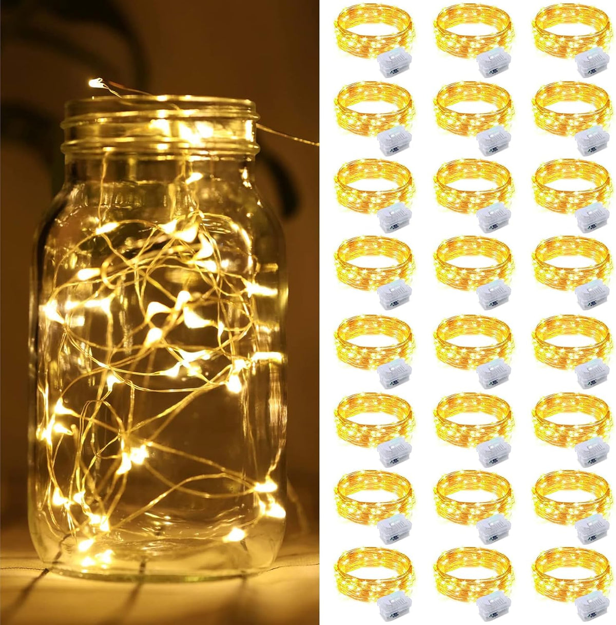 ZGWJ 24 Pack Fairy Lights Battery Operated, 7ft 20 Mini LED Fairy String Lights Silver Wire 3 Modes