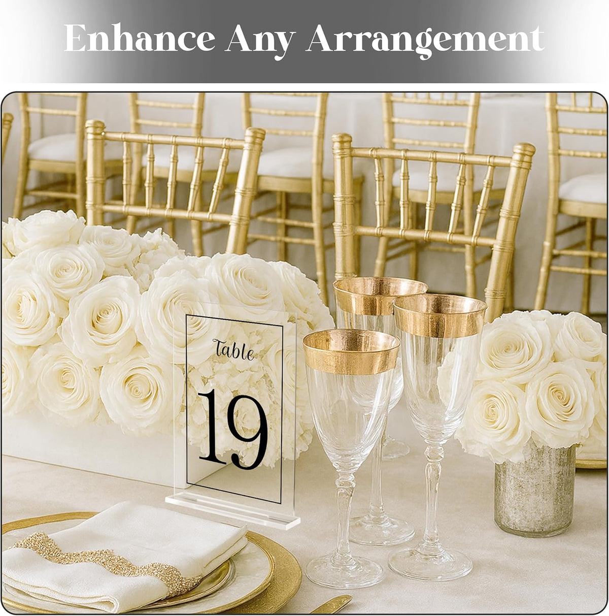 Acrylic Table Numbers 1-20 with Stand, Printed Black Font on 4x6 inch Acrylic, Clear Table Number