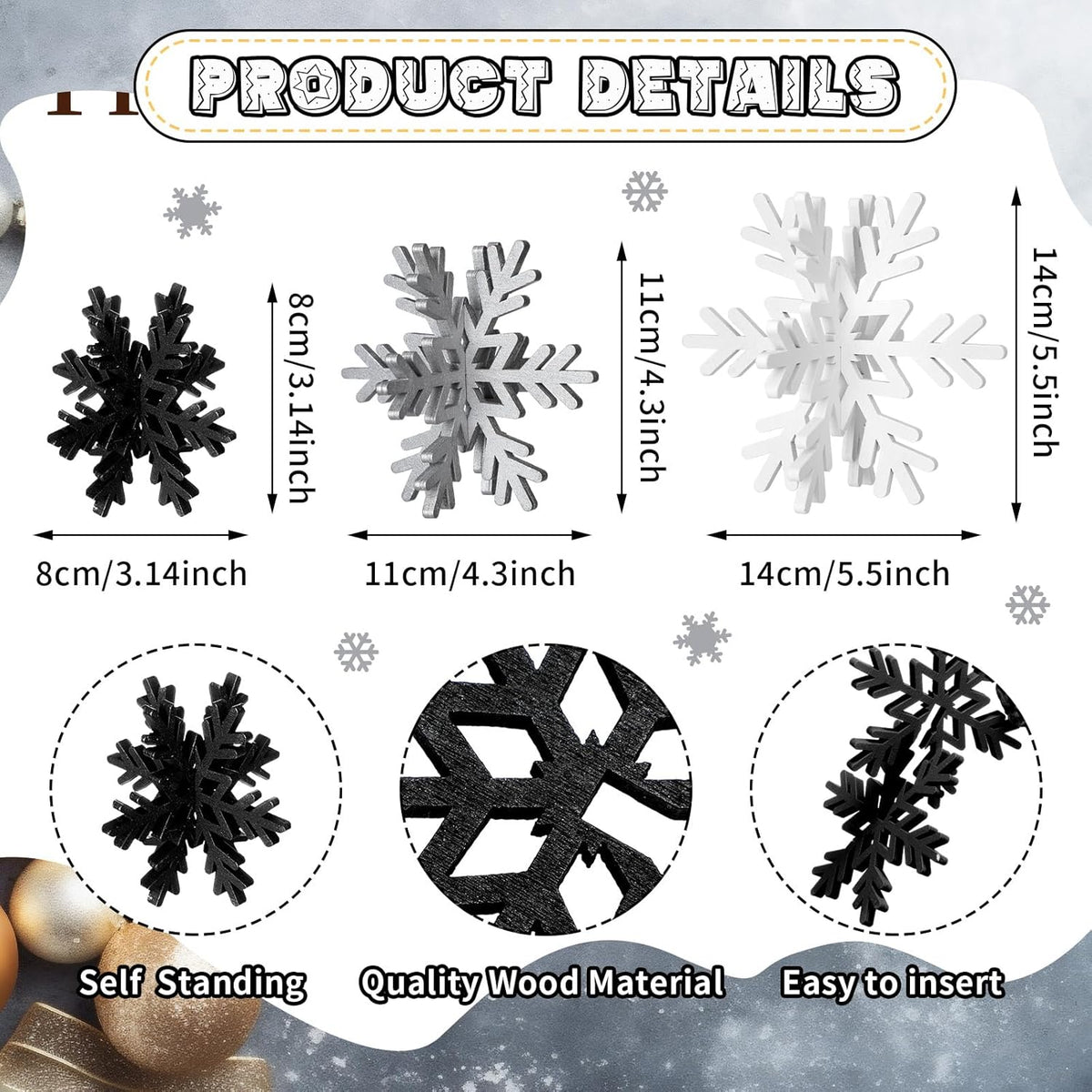 Bucherry 12 Pcs Wooden Snowflake Table Decor 3D Snowflake Tabletop Signs and Centerpiece for