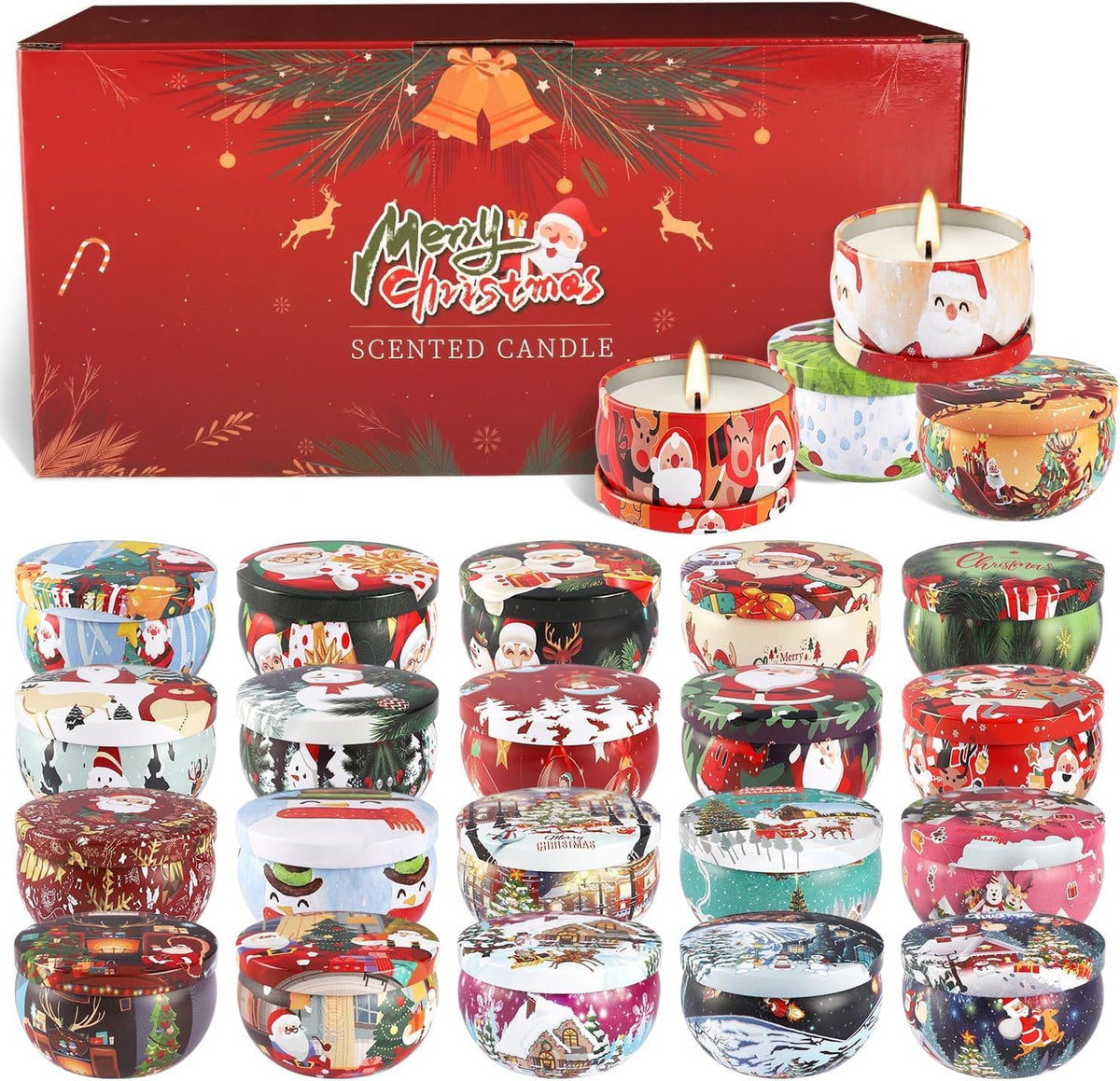 24 Pack Christmas Scented Candles Set for Home, Relaxing Stress Relief, Aromatherapy - Natural Soy