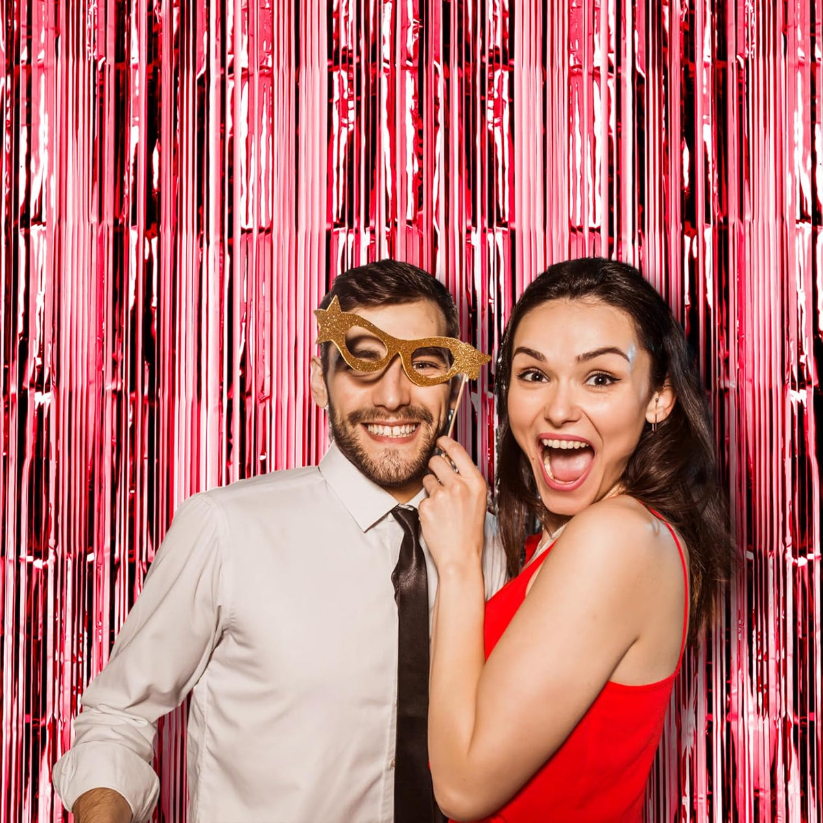 2 Pack Red Foil Fringe Backdrop Curtains, Tinsel Streamers Birthday Party Decorations, Fringe