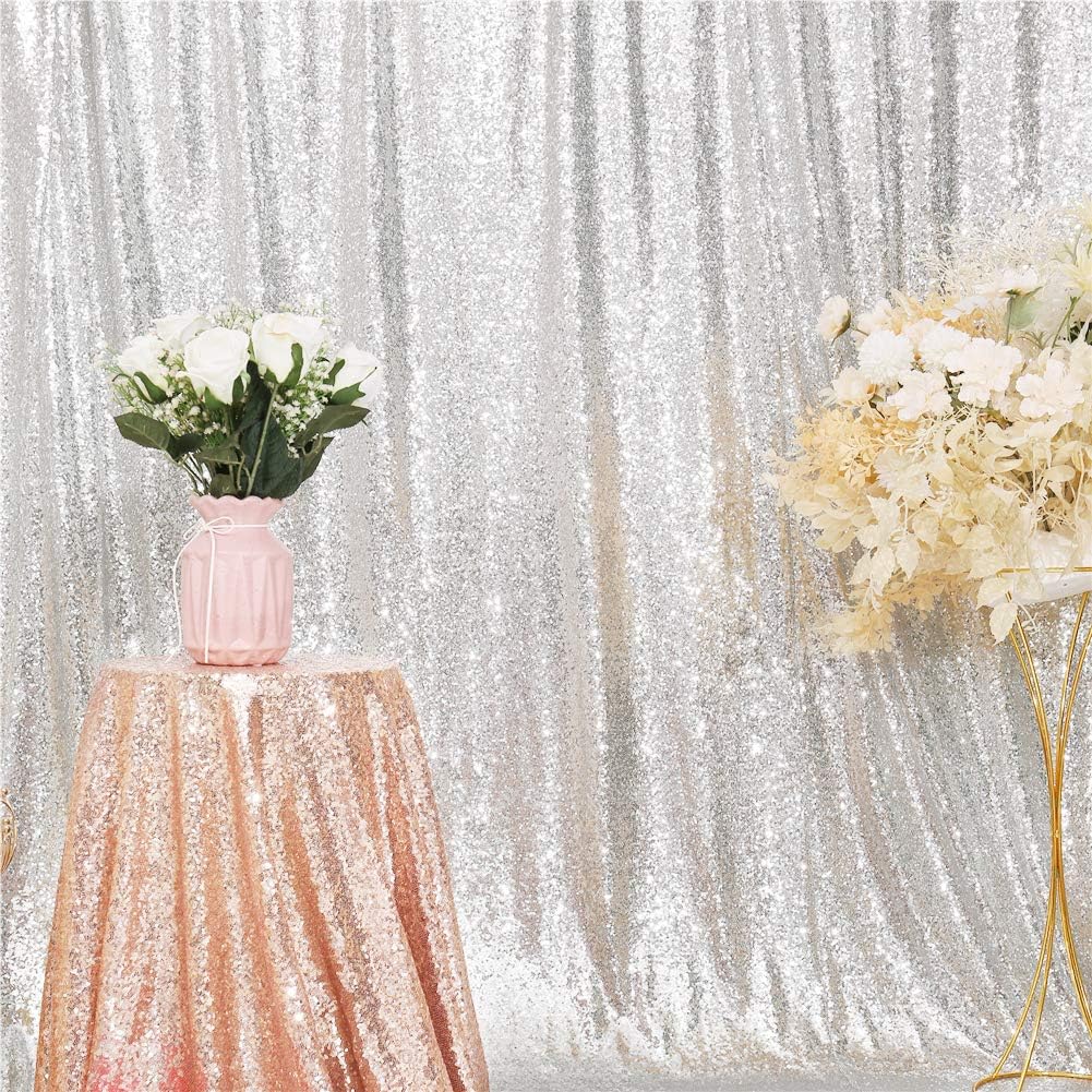 Eternal Beauty Silver Sequin Backdrop, 10x10 Ft Glitter Background Curtains for Shimmer Photography
