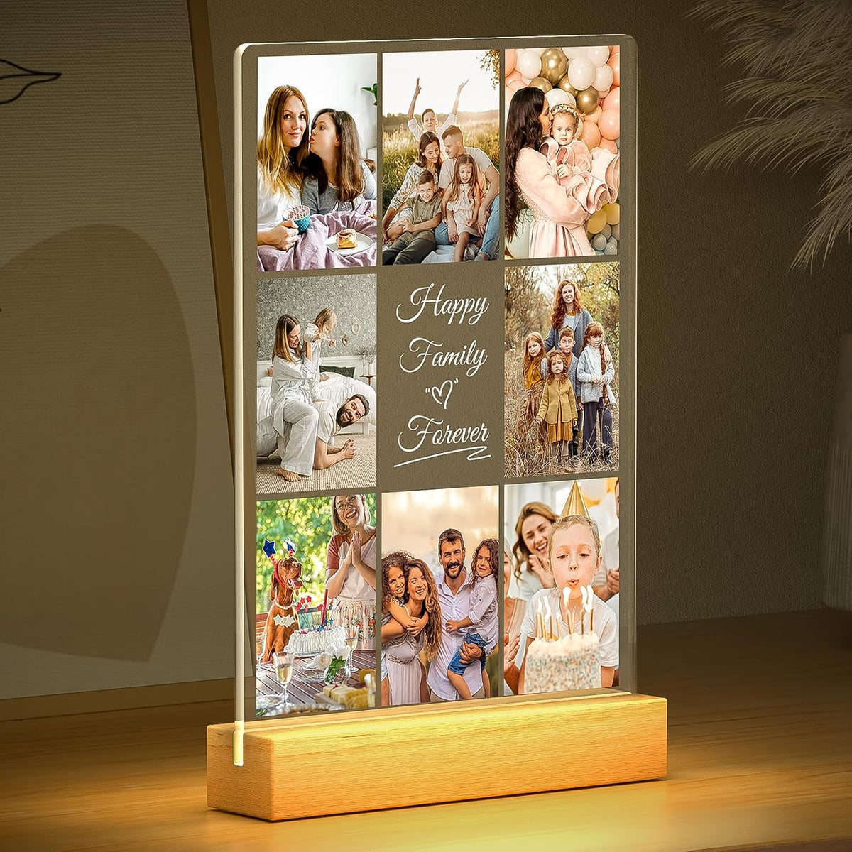 Personalized Collage Picture Frames with Photos, Custom Photo Frame with Night Light, Customized