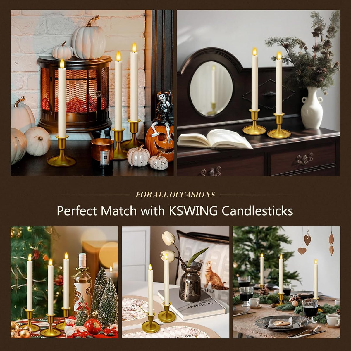 Candlestick Holders 6 PCS Short Metal Taper Candle Holders, KSWING Gold Candle Stick Holders Set