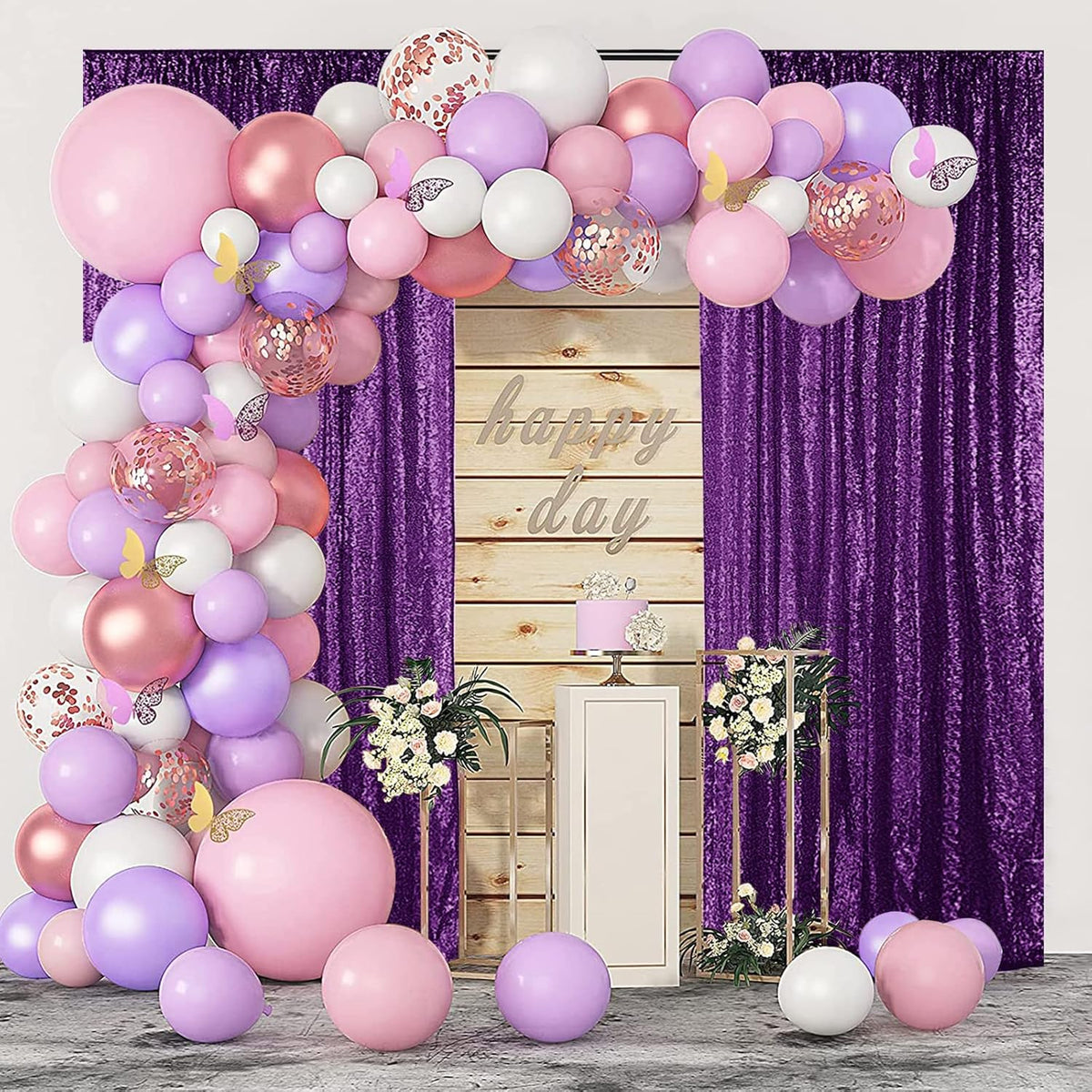 Hahuho Purple Sequin Backdrop Curtain, 2PCS 2FTx8FT Glitter Backdrop Curtain for Parties