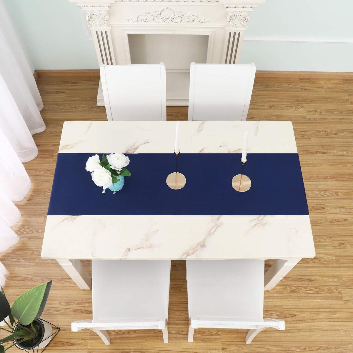 DUALIFE Navy Table Runner 14x72 inch Solid Color Thick Polyester Decorative Cloth Handcrafted for