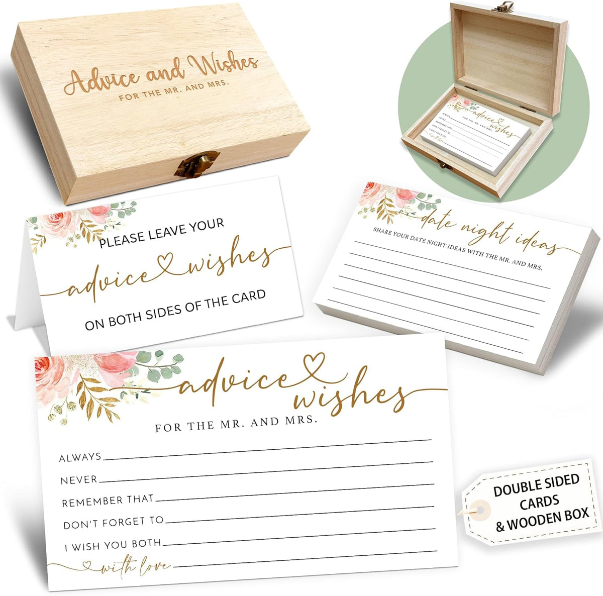Rose Gold Advice and Wishes for the Mr and Mrs - 50 Packs Wedding Advice Cards Bridal Shower Game