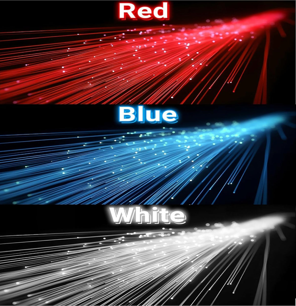 48 PCS Red Blue White Glow Fiber Wands Sticks LED Light Wands 3 Modes Flashing Fiber Optic Light