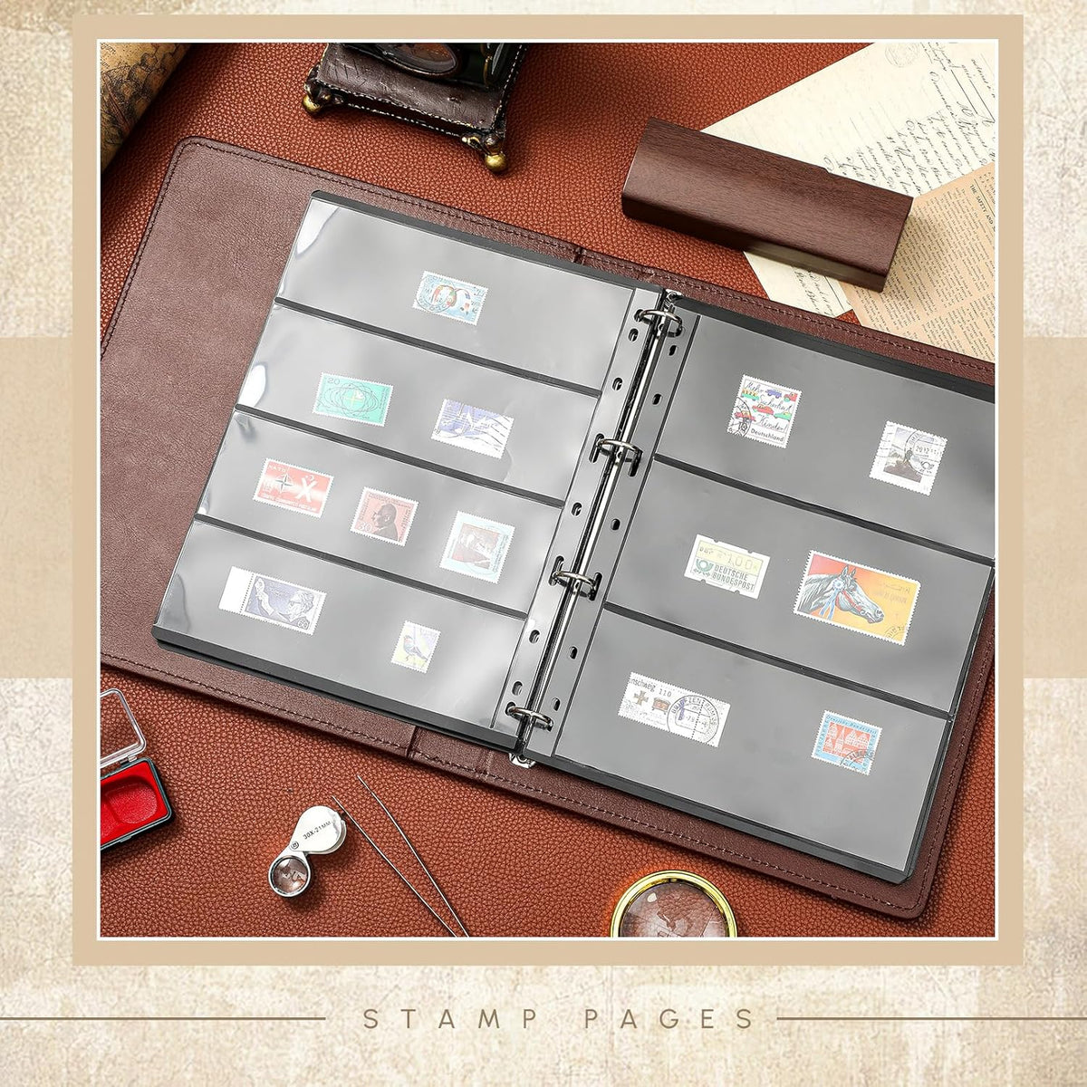 Lewtemi Stamp Collecting Albums Set Stamp Collection Book Include 20 Pages Album Binder Tweezer and