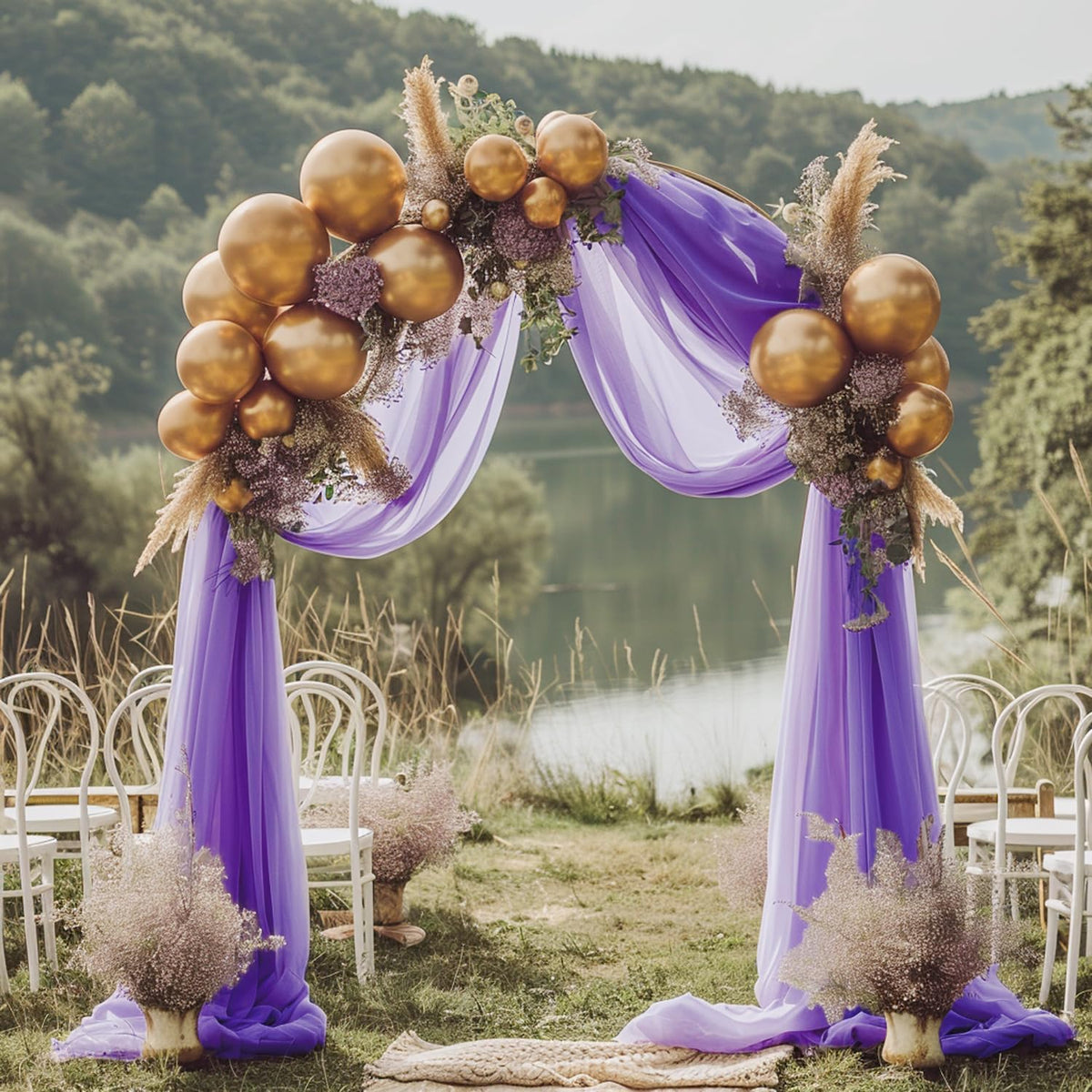 Wokceer Wedding Arch Draping Fabric - 28.7" x 20FT Lavender Purple Sheer Drapes for Wedding