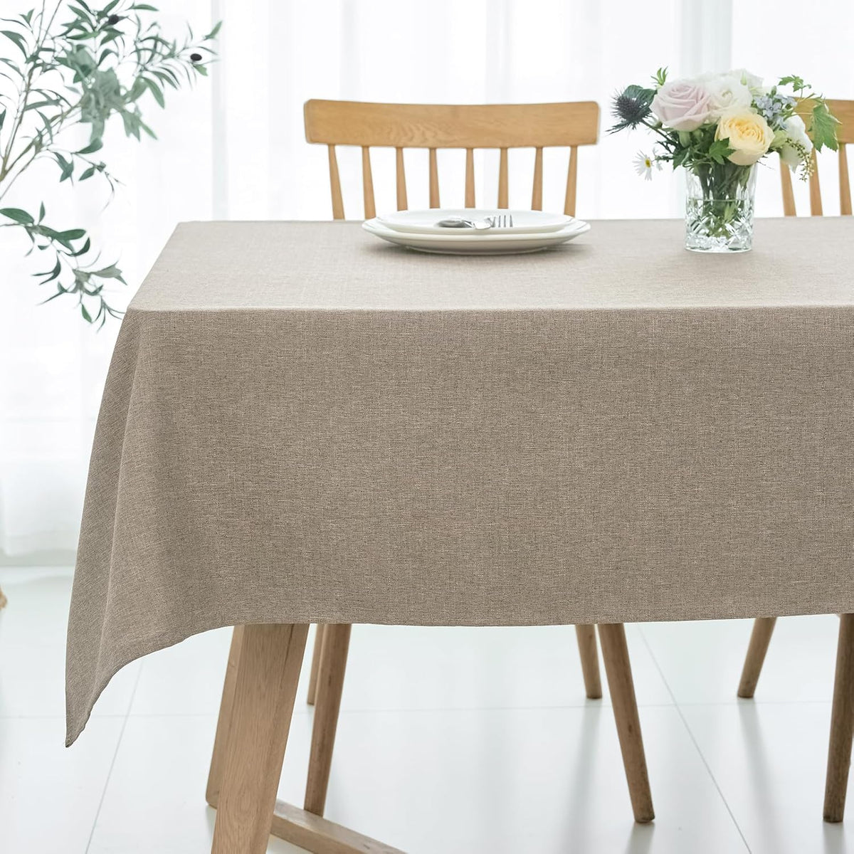 maxmill Linen Texture Tablecloth Water Resistance Antiwrinkle Spillproof Wipeable Washable Fabric