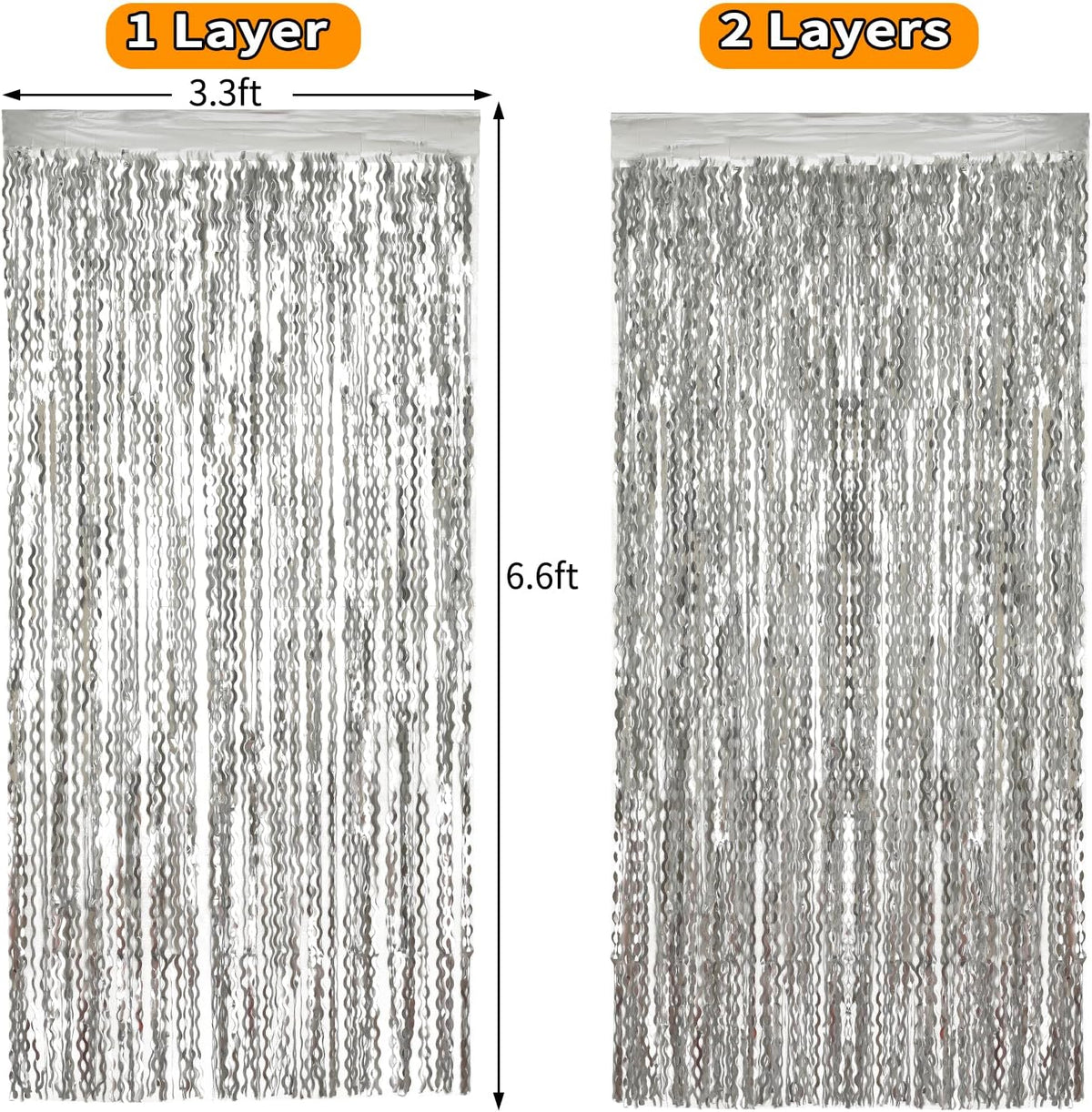 4 Pack 3.3x6.6ft Silver Foil Fringe Backdrop - Wavy Metallic Tinsel Foil Curtains Photo Booth