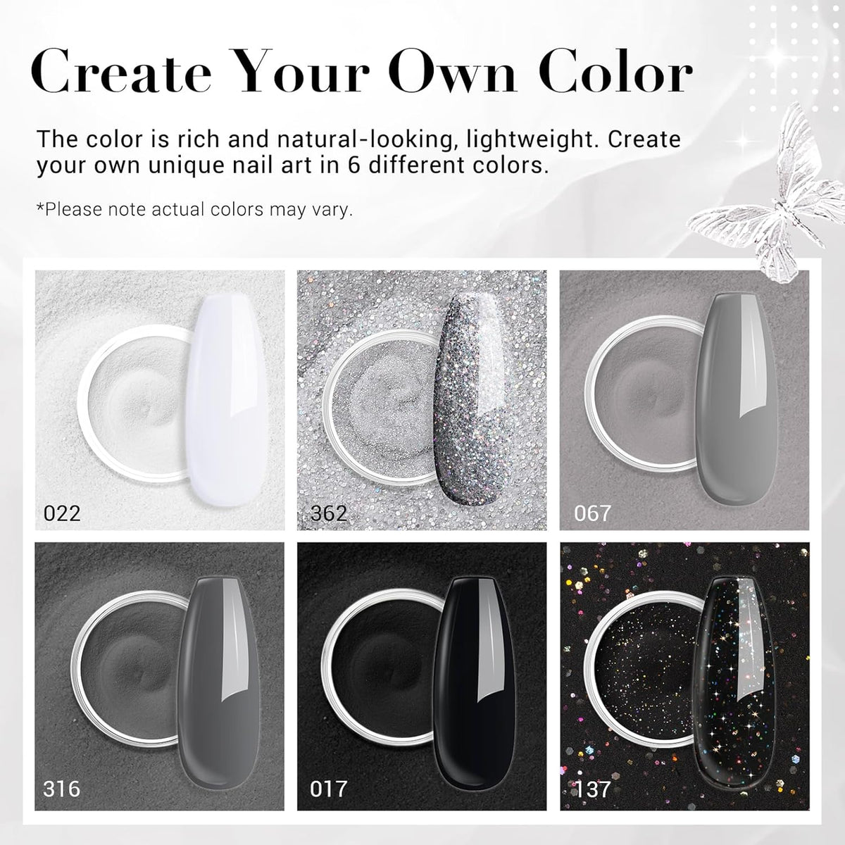 AZUREBEAUTY Dip Powder Nail Basic Set White Black Silver Grey Pure Sparkle 6 Colors All Seasons