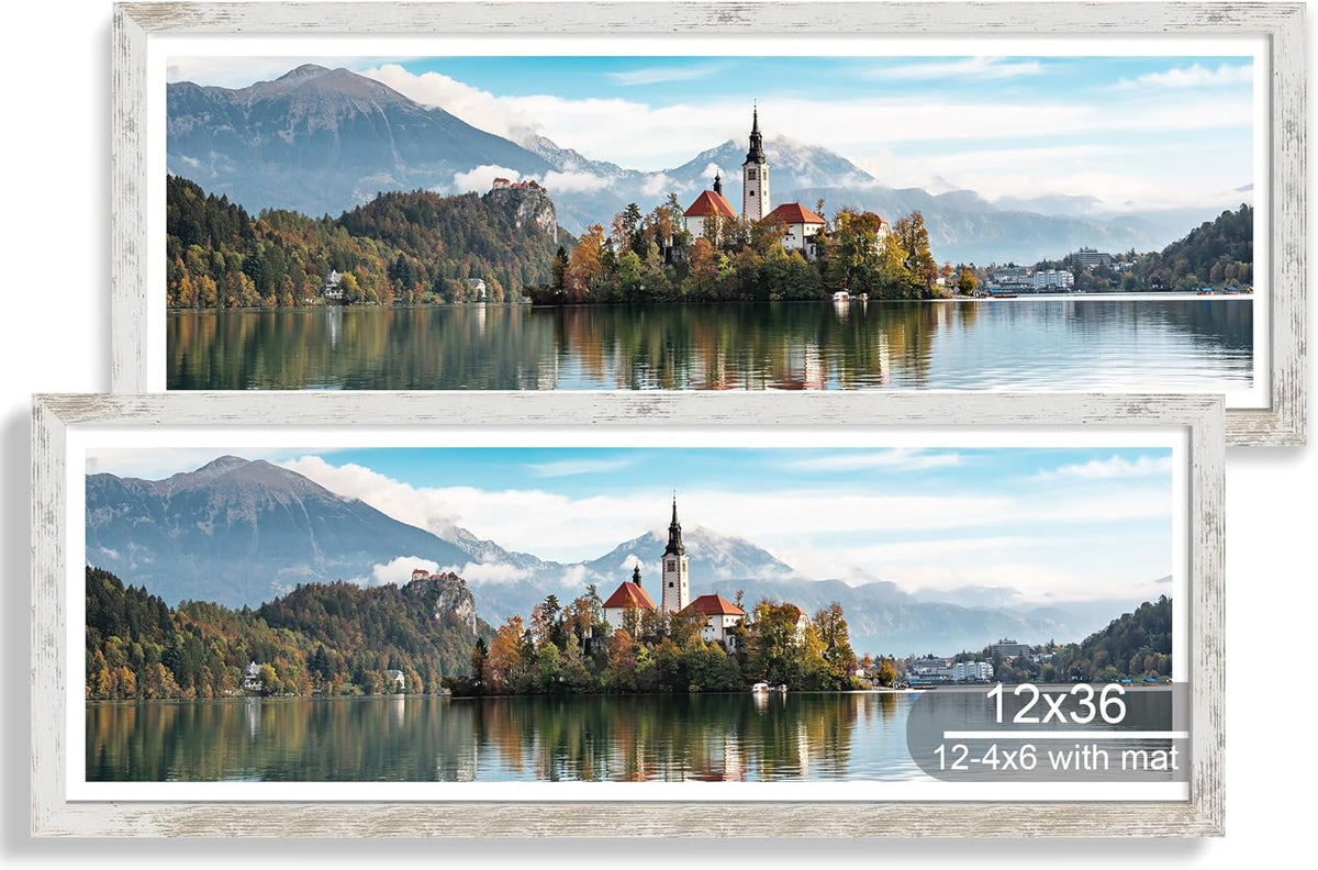 12x36 Picture Frame 2 Packs, Real Glass and Distressed White Wood Frame, Display Collage Pictures