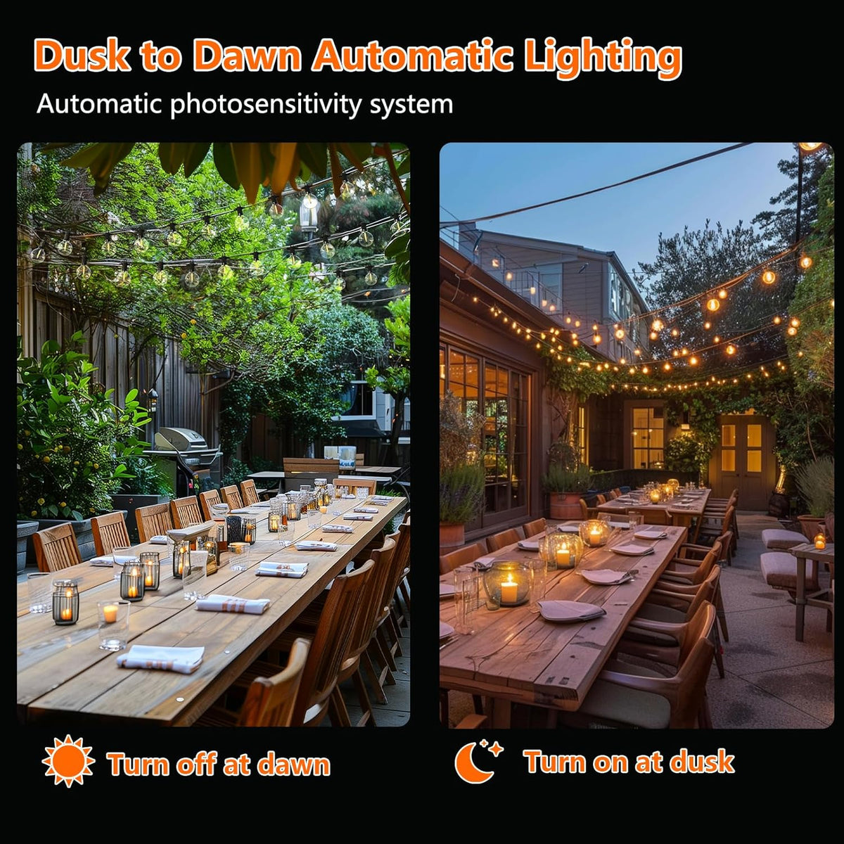 Kawaya Outdoor String Lights, LED Patio Light, Shatterproof Edison Globe Bulbs - IP65 Waterproof