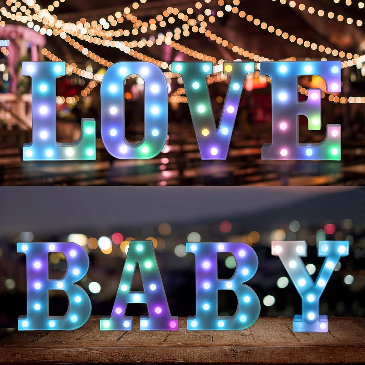 Foaky Colorful LED Letter Lights with Remote,Marquee Light Up Letters Sign for Night Light