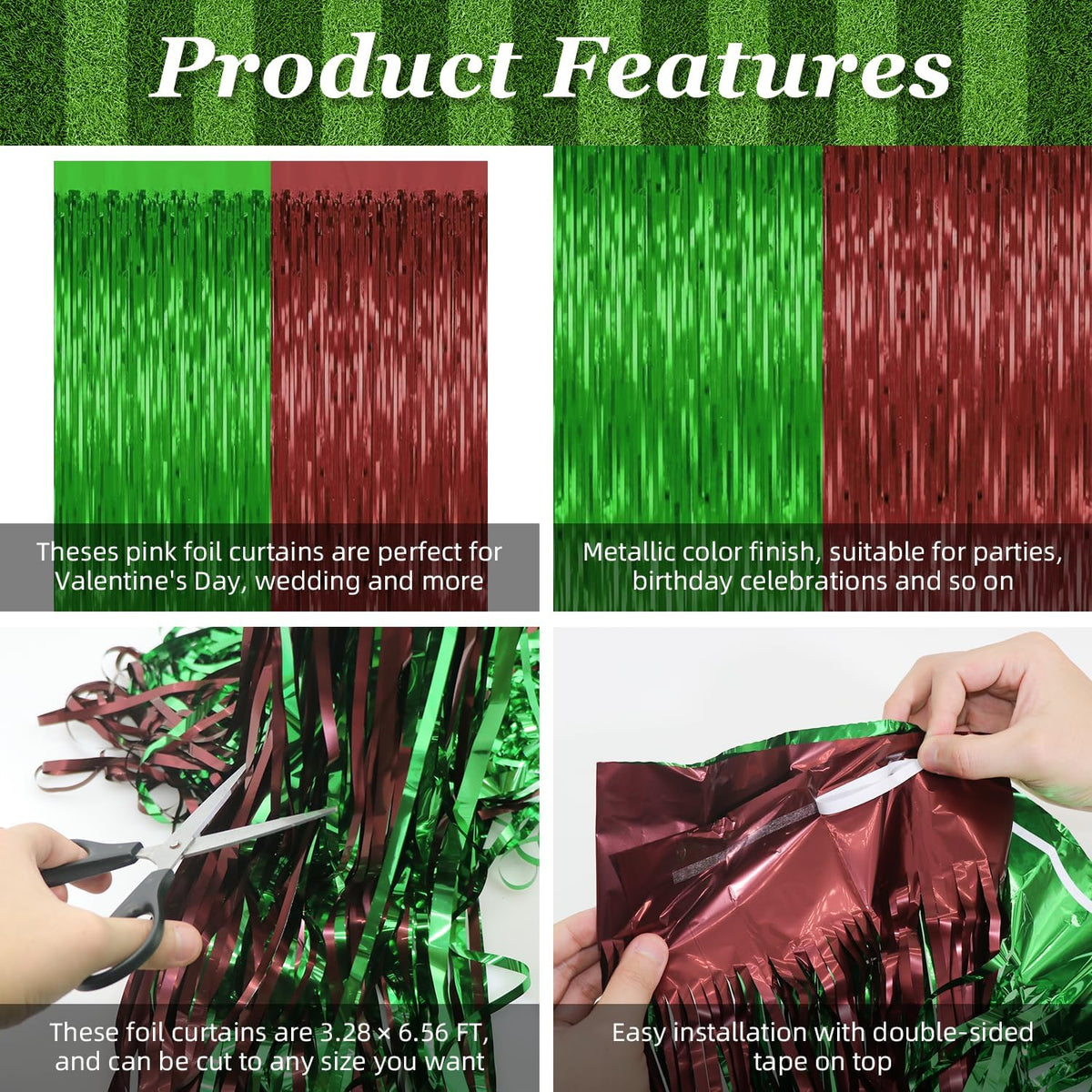 2 Pack Football Party Decorations,3.28 Ft x 6.56 Ft Football Tinsel Backdrop,Brown Green Foil