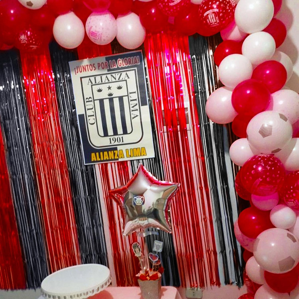 CANREVEL 2 Pack 3.3x8.2 Feet Black and Red Foil Fringe Backdrop Curtains, Tinsel Streamers Birthday