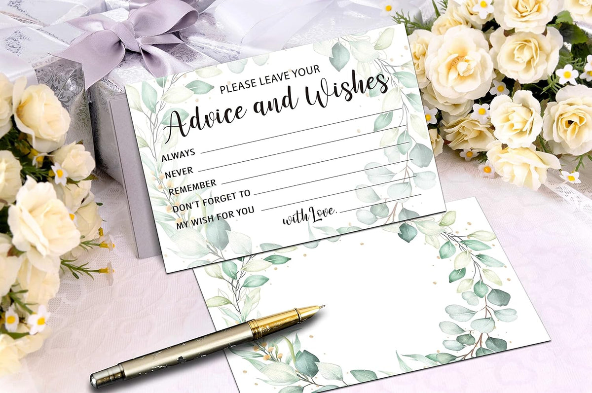 Greenery Advice and Wishes Cards, 25 Pcs Eucalyptus Double Sided Advice Cards for The Bride and