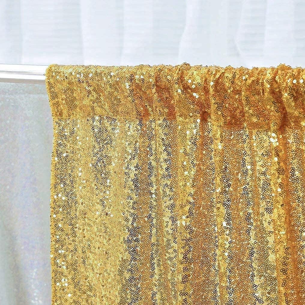 Poise3EHome Gold Sequin Backdrop Curtain 2 Panels 2ft x 8ft Gold Sequin Backdrop for Party