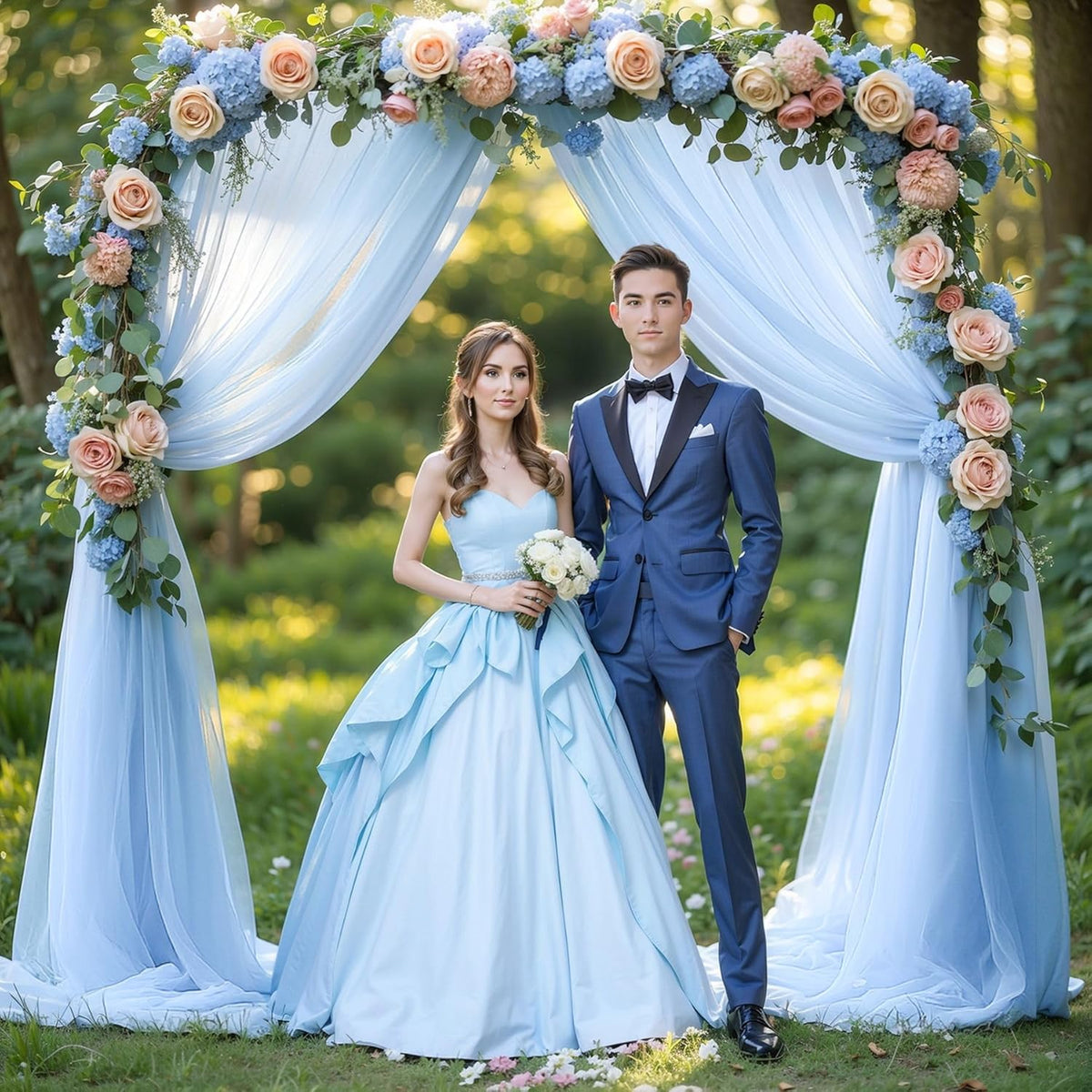 Wedding Arch Draping Fabric, 2 Panels 18FT Baby Blue Sheer Backdrop Curtain Chiffon Fabric Drapes