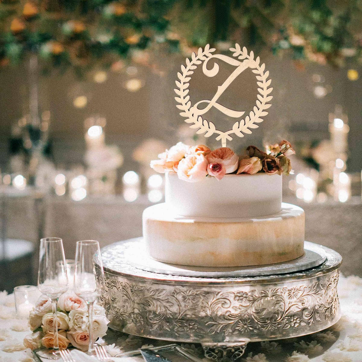 LINGTEER Personalized Inital Letter Z Wooden Cake Topper Perfect for Birthday Rustic Wedding