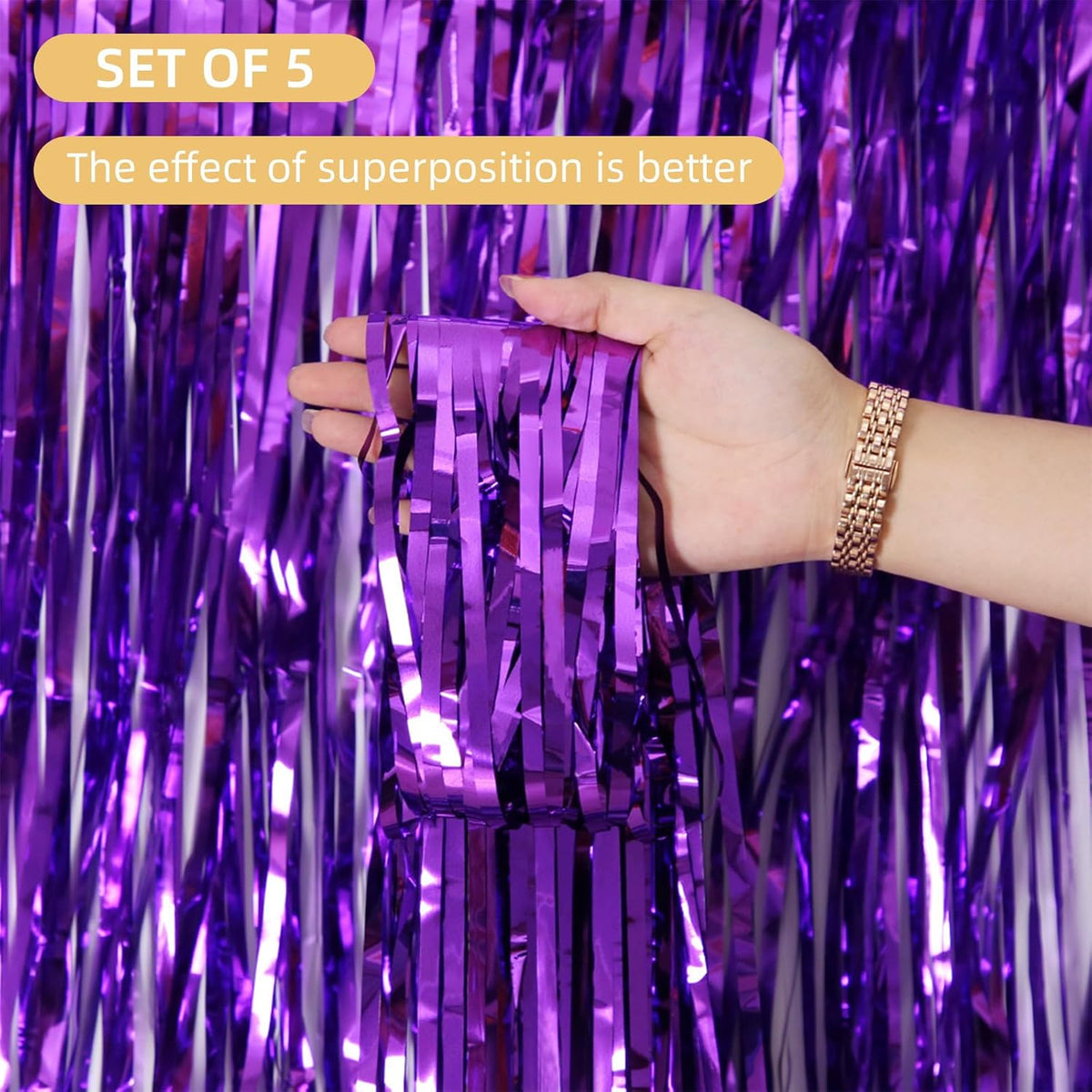 10 Pack Purple Backdrop Curtain 3.2ft x 8.2ft Metallic Tinsel Foil Fringe Curtains Photo Booth
