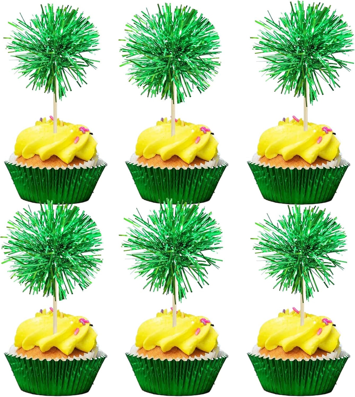 Gyufise 30Pcs Foil Firework Cupcake Toppers Sparkle Tinsel Cake Toppers Tinsel Drink Cake