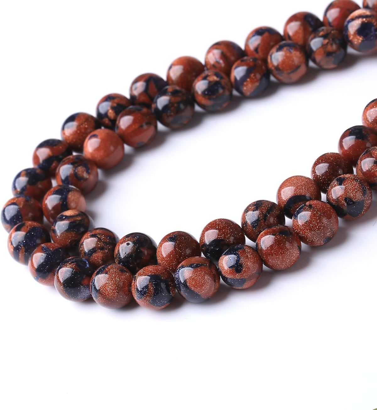 Galaxy Blue Gold Sand 8MM Stone Beads for Jewelry Making DIY Craft Gemstone Beads Kit (8mm, 45pcs)
