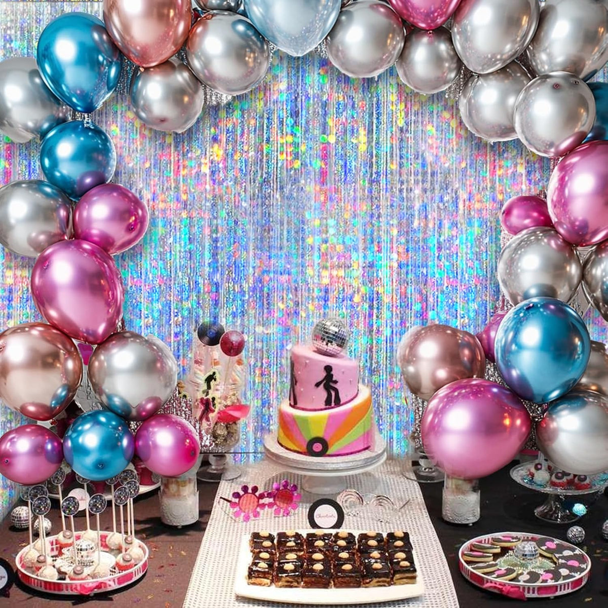 4 Packs Silver Foil Fringe Curtain, Silver Glitter Metallic Tinsel Backdrop for Birthday, Wedding