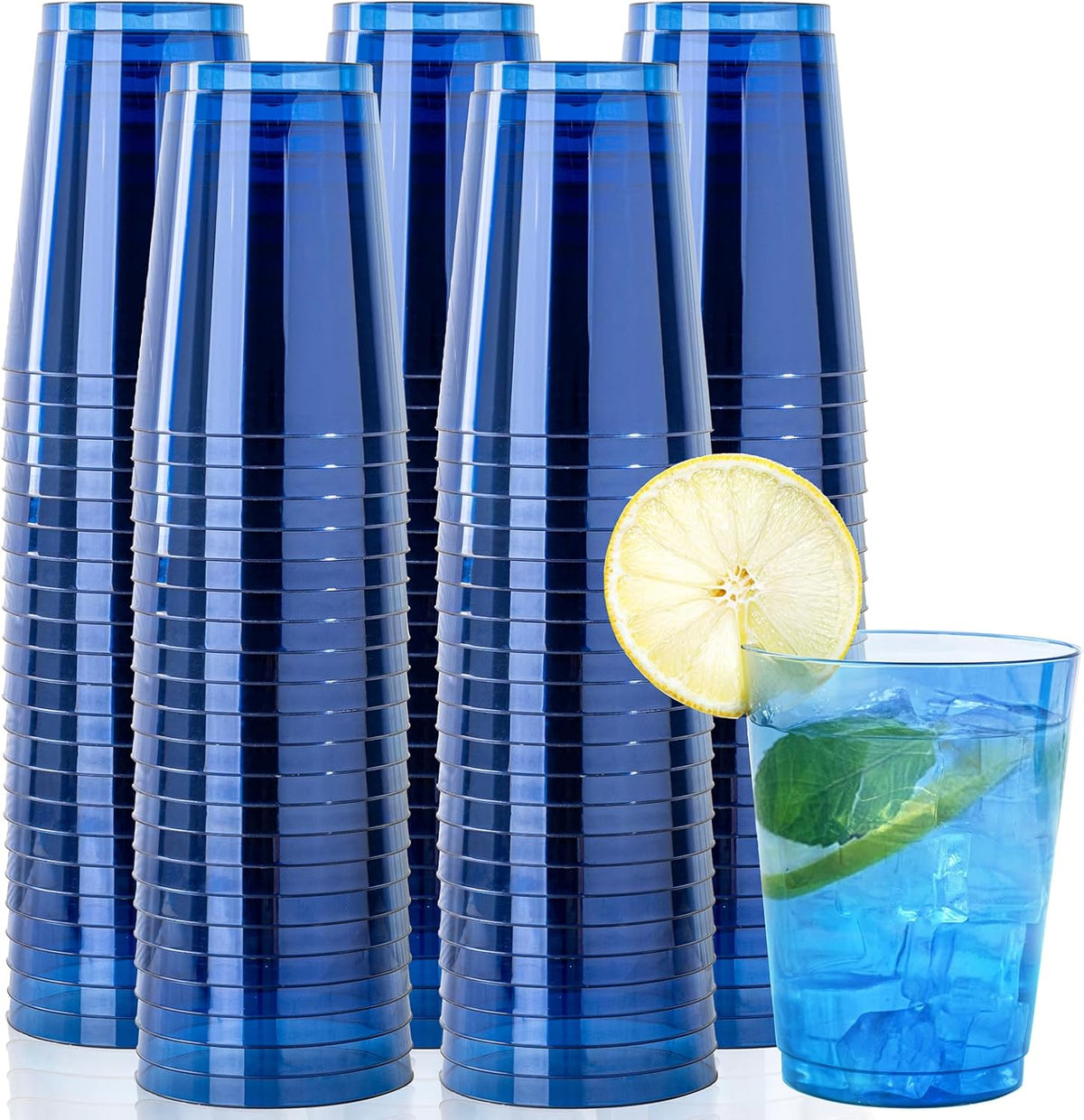 DaYammi 100 Pack Clear Blue Plastic Cups 10 Oz, Blue Cups for Party Disposable Wine Glasses Heavy