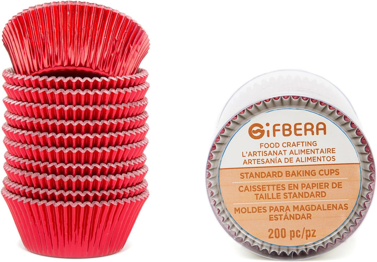 Gifbera Standard Red Foil Cupcake Liners Wrappers Baking Cups for Birthday Wedding Holiday Party