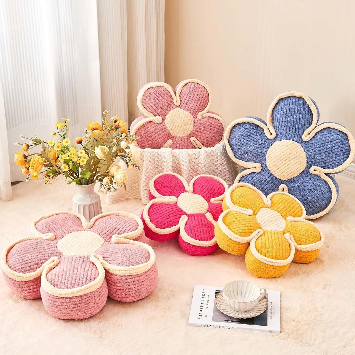 Flower Pillow, Soft Flower Shaped Floor Cushion, Flower Decorative Throw Pillow, Cute Flower