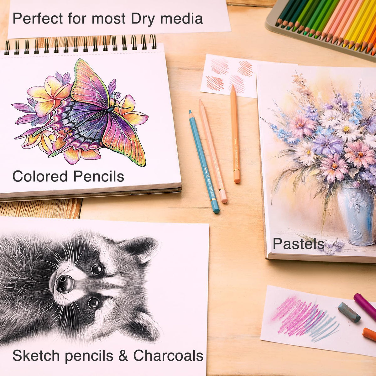 ARTISTIC EYE 9x12 Premium Sketch Book Set, 100 Sheets, Spiral Bound, 68lb (100gsm), Acid-Free