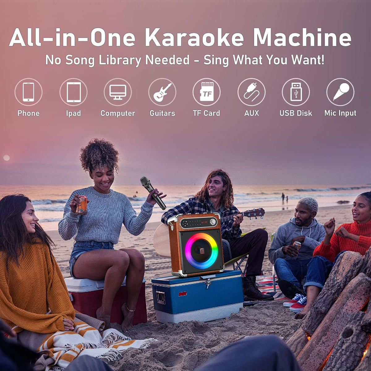 Karaoke Machine with 2 Wireless Microphones,【Upgraded 6.5"Woofer & 2"Tweeter】Portable Bluetooth 5.3