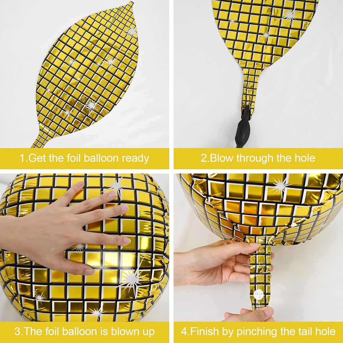 Disco Ball Balloons Gold Silver 4PC,Foil Disco Balloons 22 Inch 4D Round Metallic Gold Silver