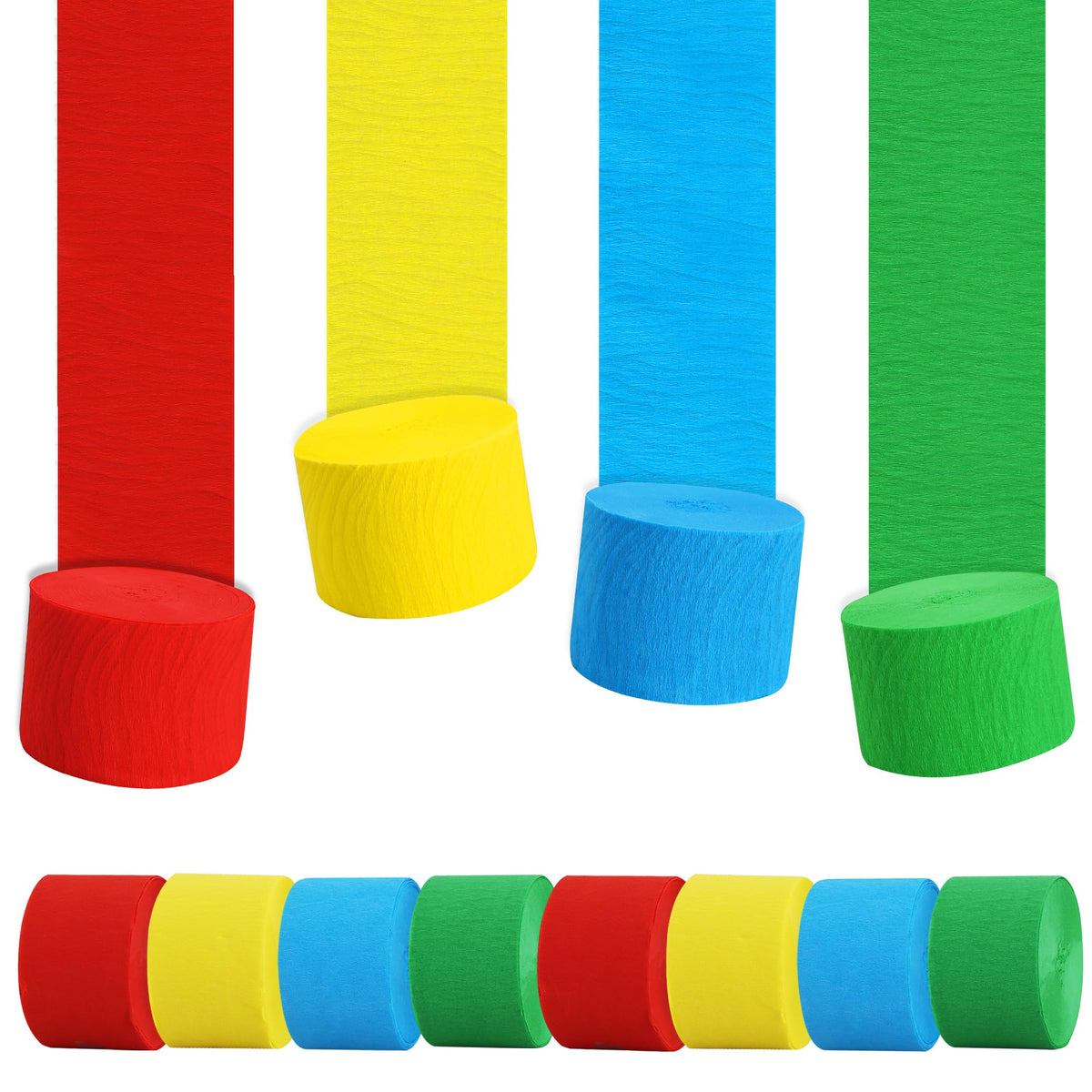 BEISHIDA 8 Rolls Red Yellow Blue and Green Crepe Paper Streamers for Carnival Circus Sesame Street
