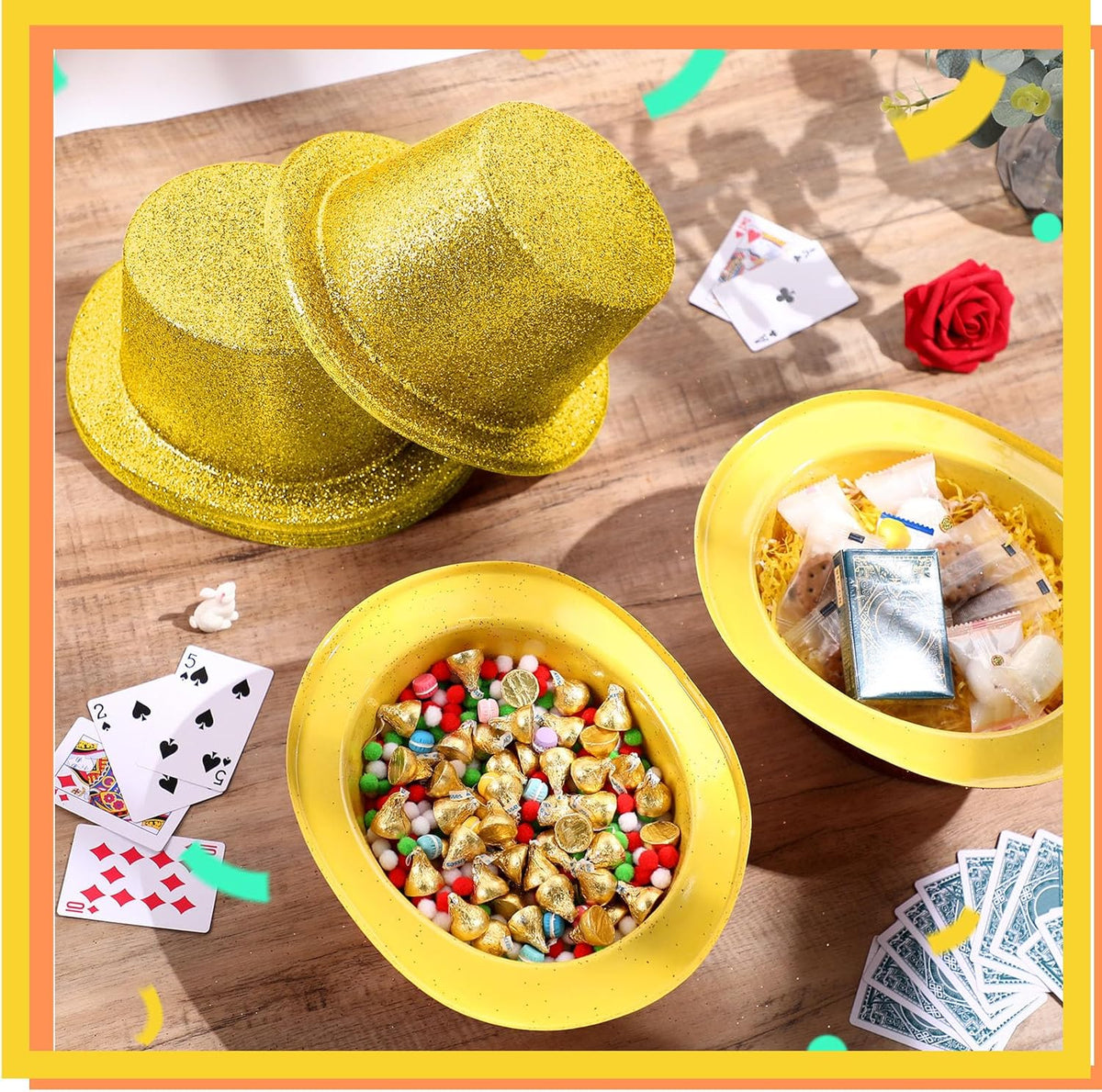 Hillban 24 Pcs Halloween Glitter Top Hat Bowler for Adults 1920s Dress Glitter Hats for Masquerades