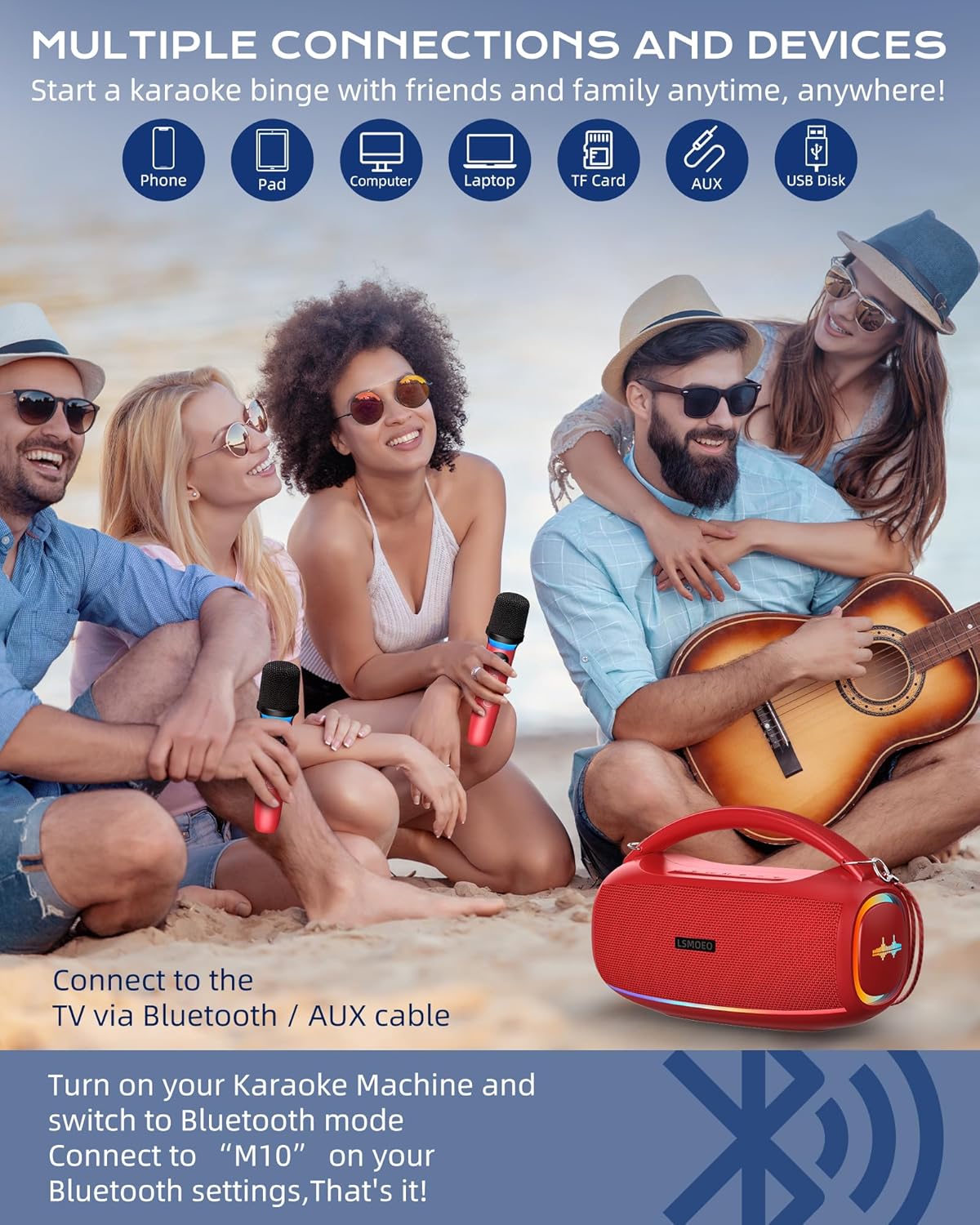 Karaoke Machine for Adults and Kids,Portable Bluetooth 2 Wireless Karaoke Microphone with