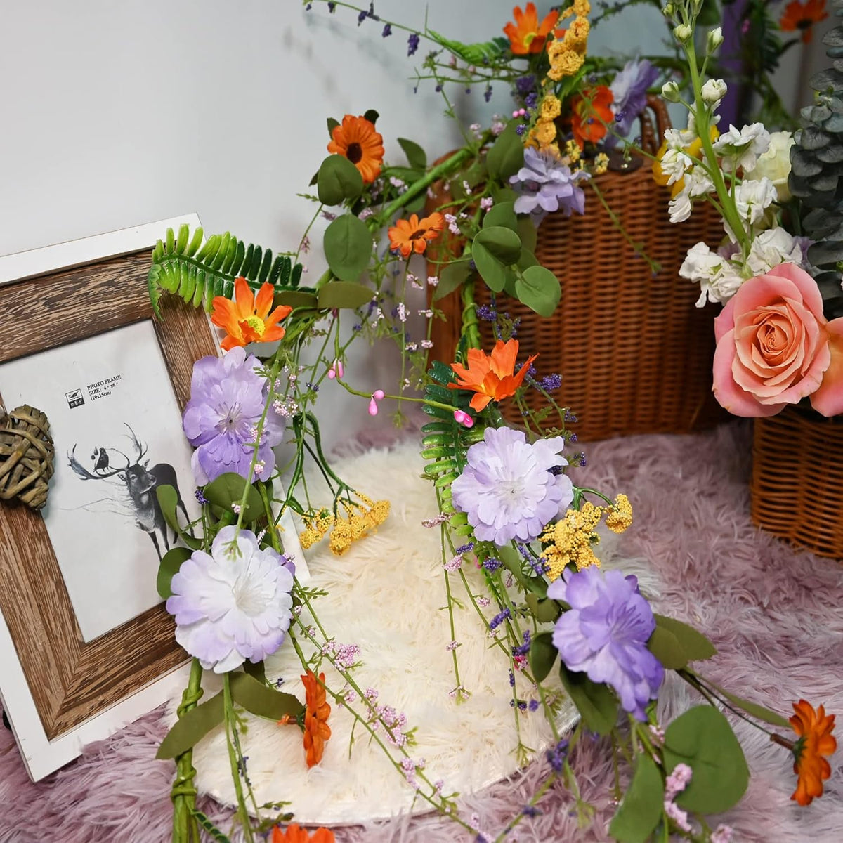 2PCS Artificial Daisy Garland, 6FT Faux Flower Hanging Vine, Purple Flowers Ivy, Spring Garland