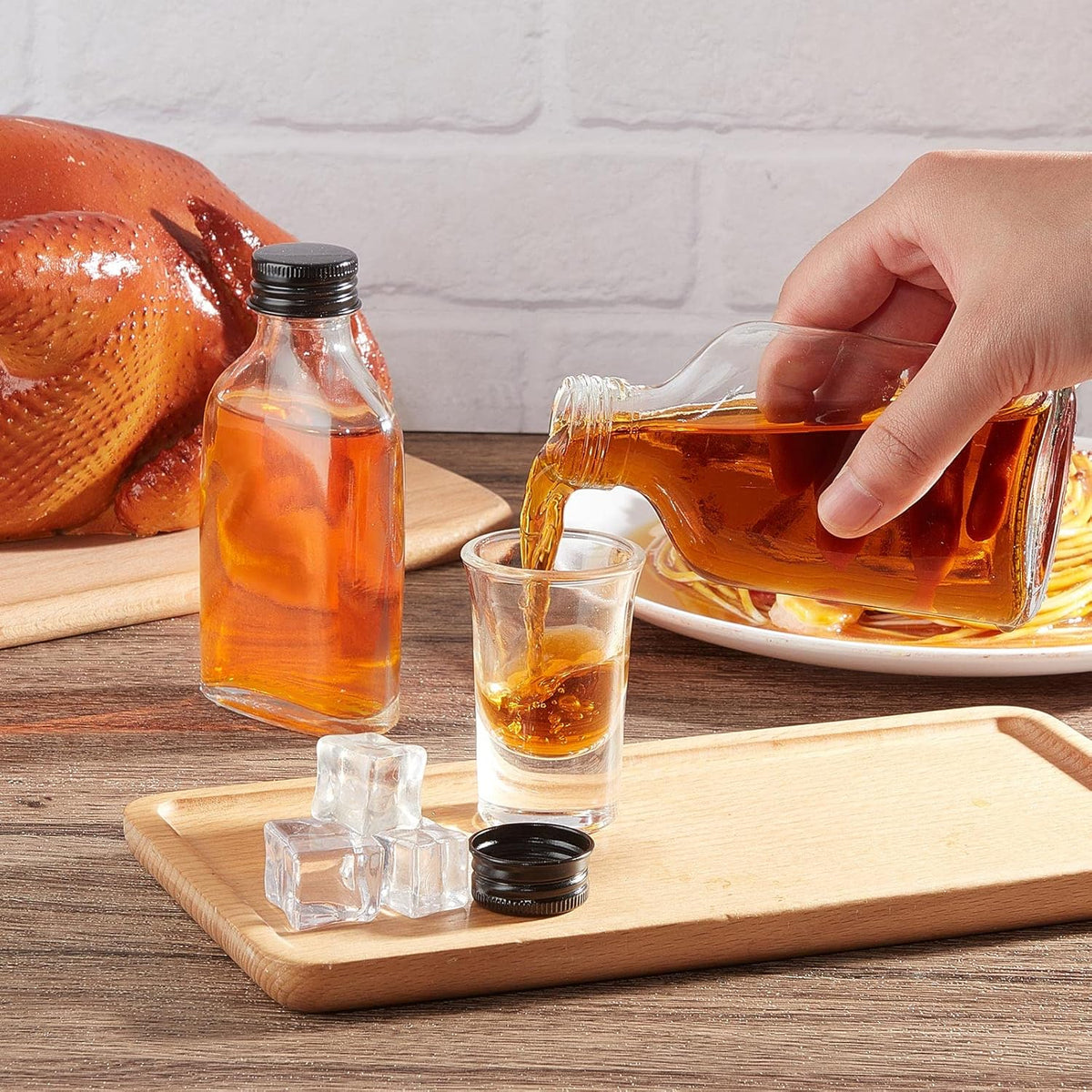 Patelai 48 Pcs Clear Glass Bottles with Caps Mini Glass Flask Liquor Bottles Empty Alcohol Shot