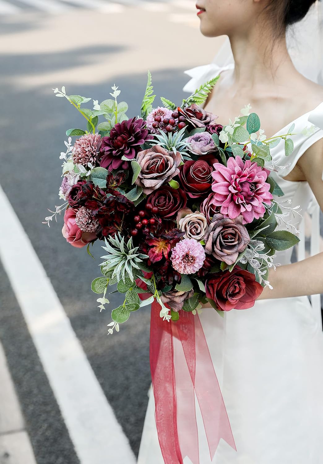 Serra Flora Artificial Flowers Combo Dahlia 25pcs Silk Fake Flowers Roses for DIY Wedding Bouquets