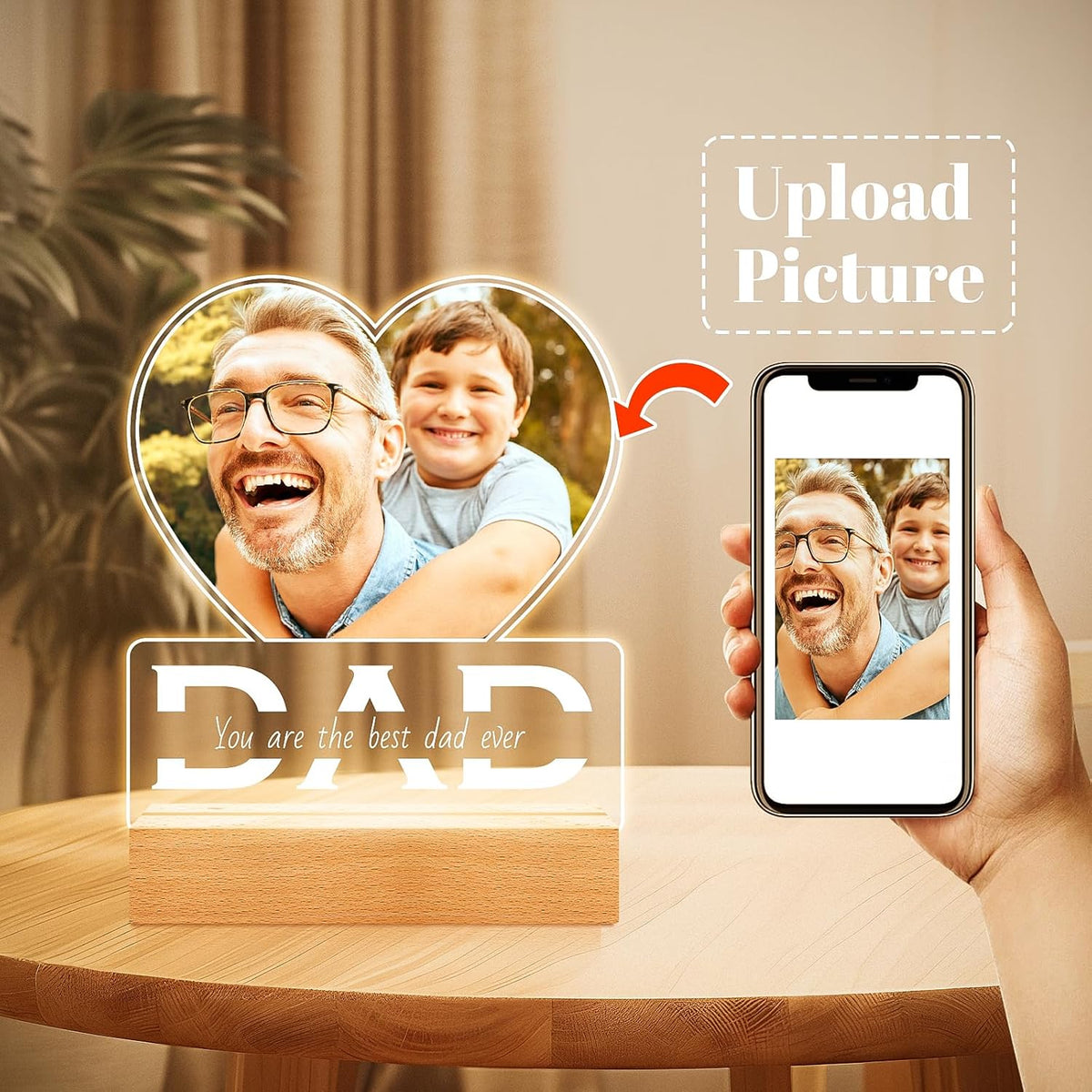 Personalized Photo Gifts for Dad from Daughter and Son, Personalized Picture Frame with Night