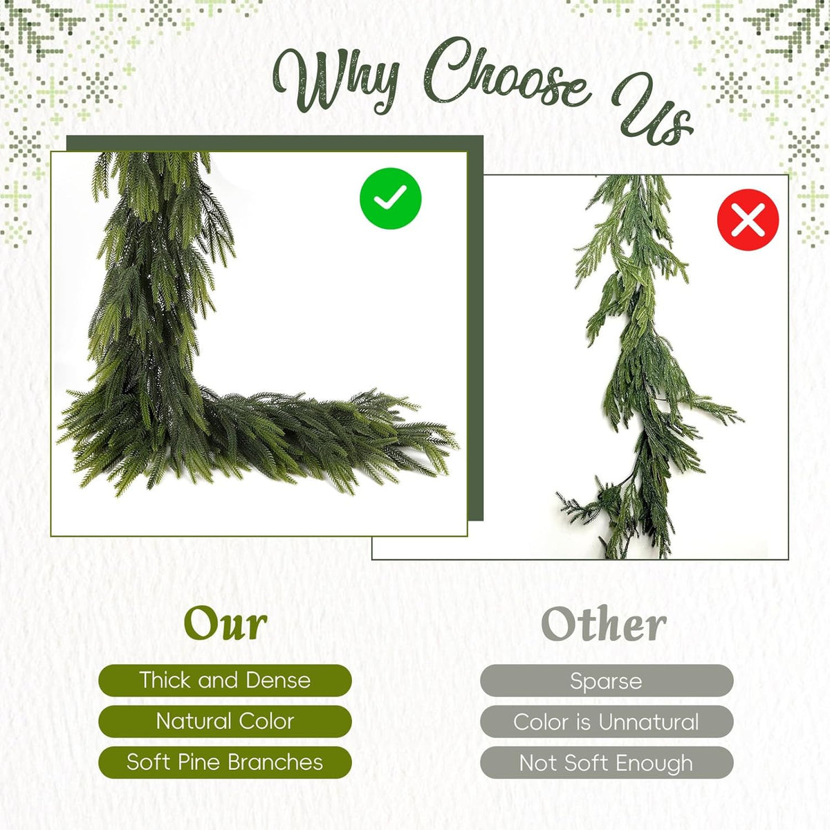 N&T NIETING 2 PCS Christmas Norfolk Pine Garland, Real Touch Pine Garlands Faux Greenery Garland
