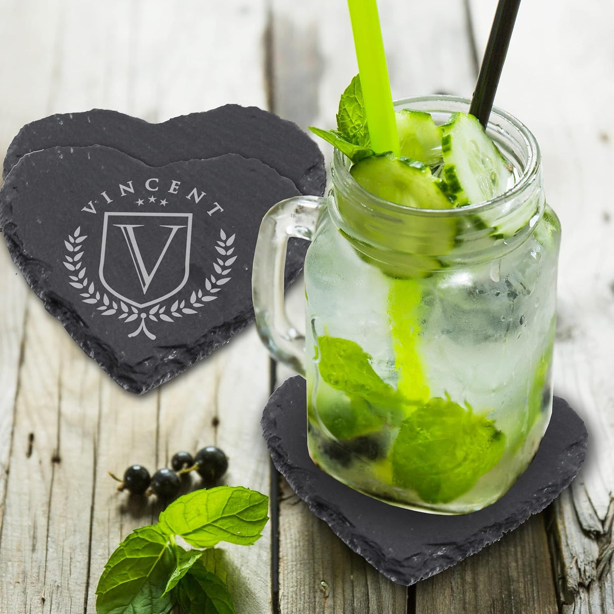 My Personal Memories Custom Engraved Slate Stone Drink Coasters Set of 4 - Monogrammed and