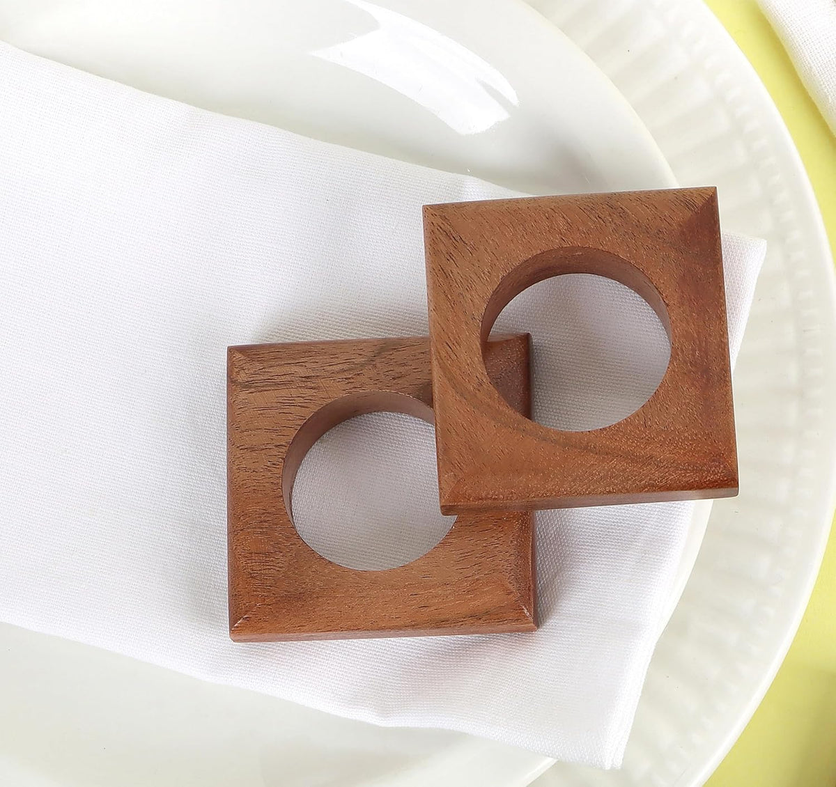 Wooden Napkin Rings Set of 12 Fall Decor for Home Square Acacia Wood Napkin Holders for Dining