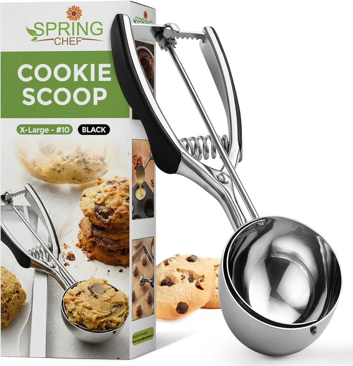 Spring Chef Extra Large Cookie Scoop, 18/8 Stainless Steel Melon Baller Scoop, Spring Loaded